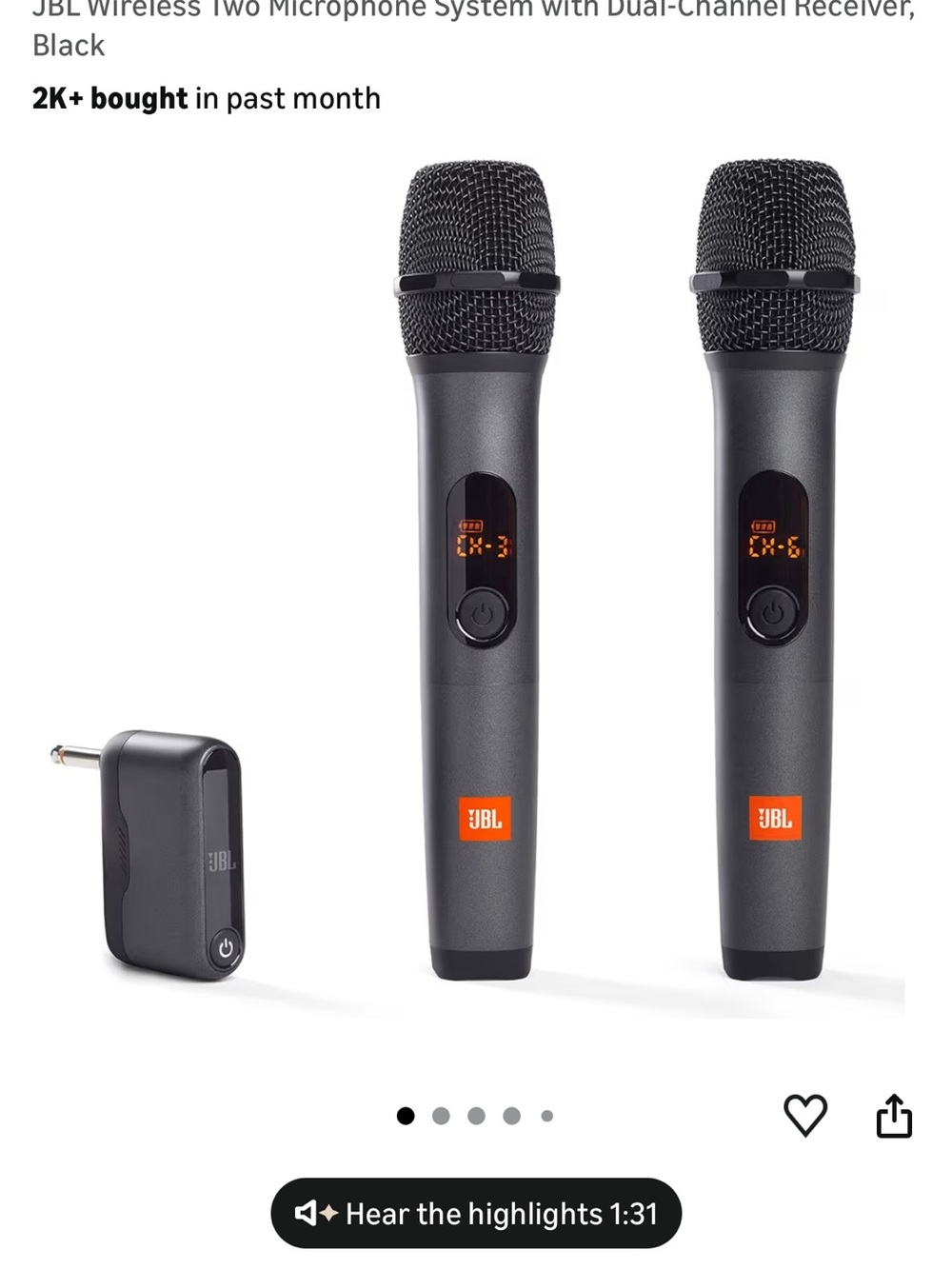 JBL Dual Wireless Handheld Microphone System — Black